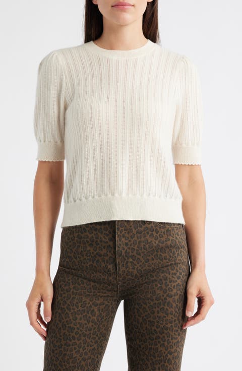 The Ladder Pointelle Short Sleeve Cashmere Sweater