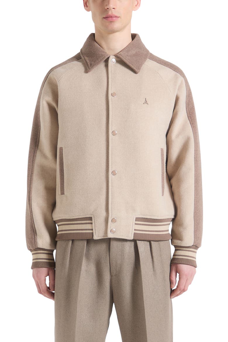 Andre Contrast Wool Blend Varsity Jacket, Alternate, color, Beige