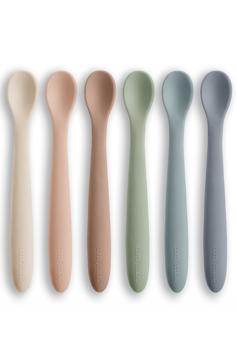 Comfy Cubs Silicone Baby Spoons Set, 6 Pack, Main, color, Sand Pack