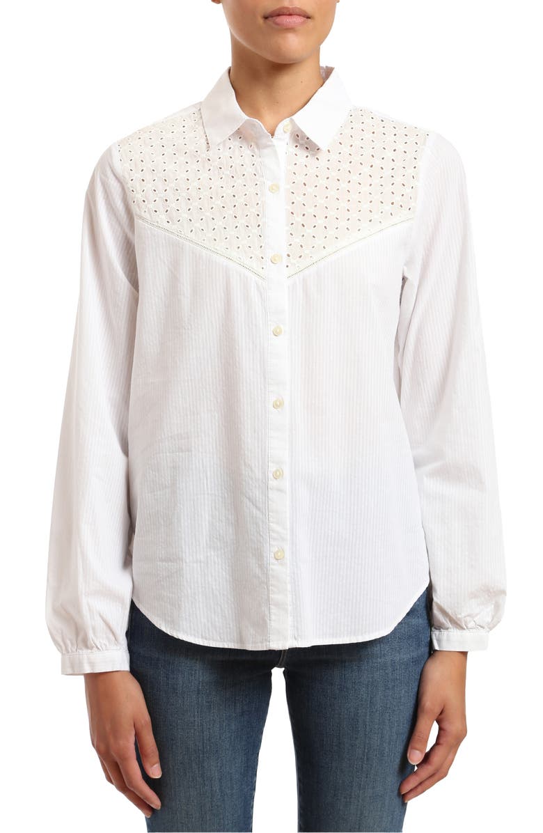 Mavi Jeans Eyelet Embroidered Yoke Cotton Poplin Button-Up Shirt, Main, color, 