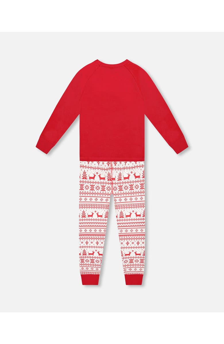 Deux par Deux Kids Gender Inclusive Organic Cotton Two-Piece Pajama Set, Alternate, color, Red And White Fairisle