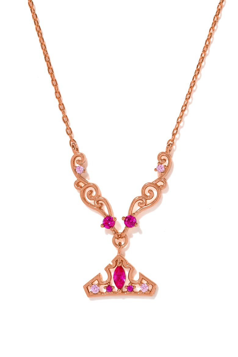 Disney Aurora Crown Pendant Necklace, Main, color, ROSE GOLD