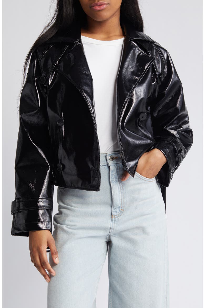 Neal Patent Faux Leather Moto Jacket, Alternate, color, BLACK