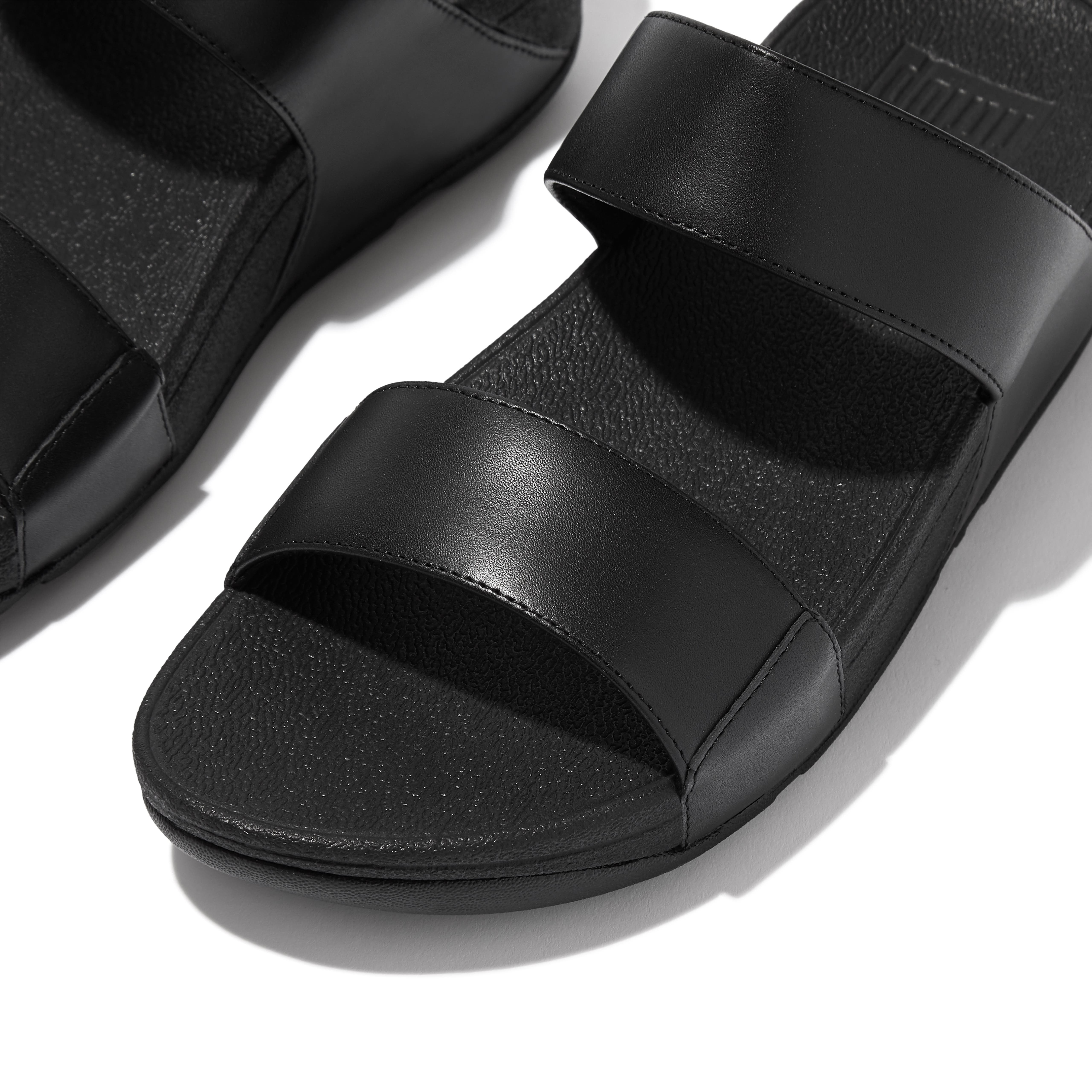 FitFlop Lulu Leather Slides Sandals, Alternate, color, All Black