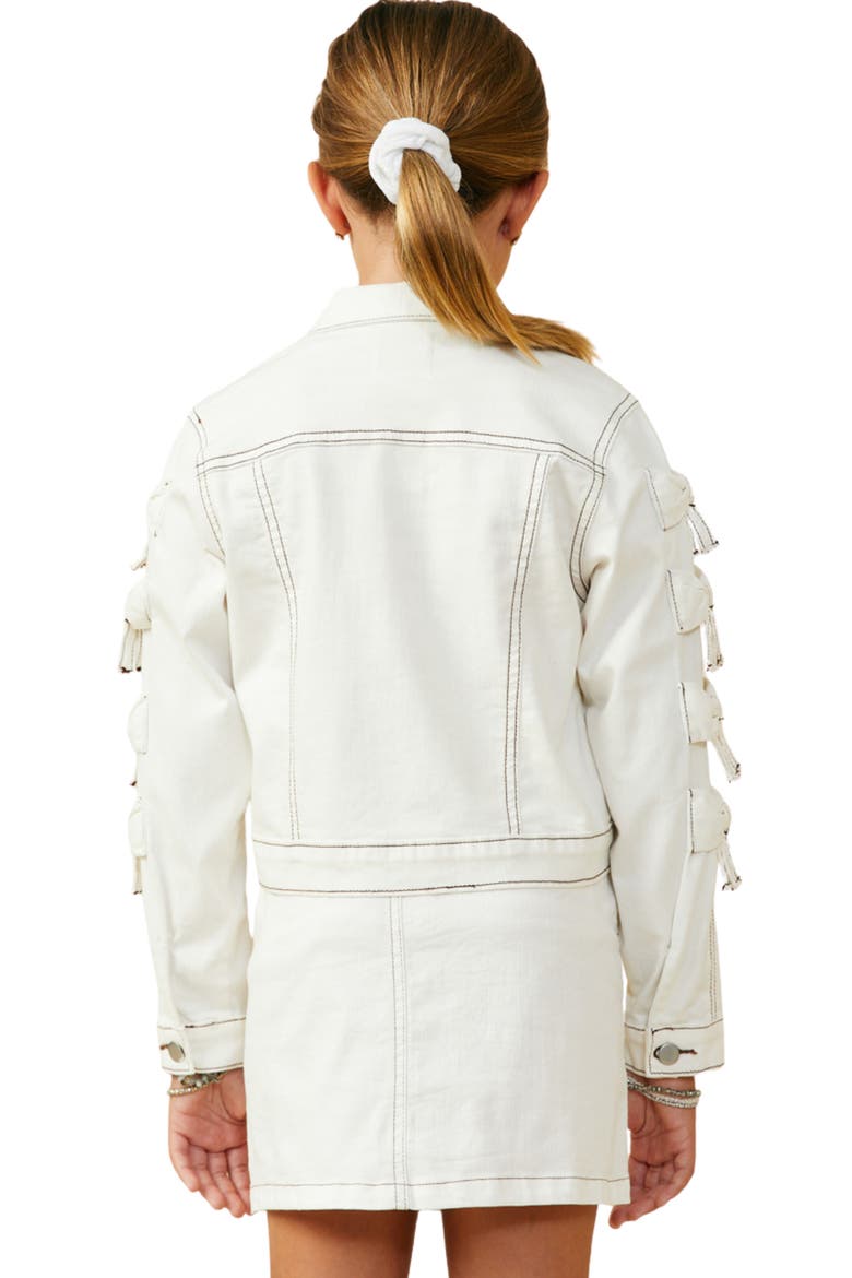 Kids' Bow Detail Cropped Denim Jacket, Alternate, color, OFF WHITE
