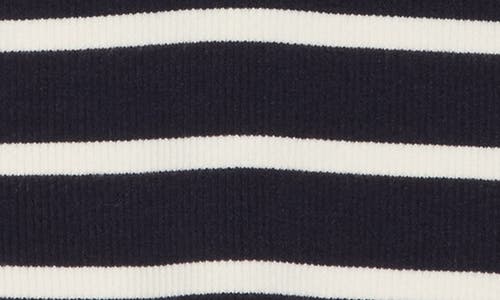 Nordstrom Rack Stripe Rib Polo Sweater In Navy Night- Ivory Tofu Stripe