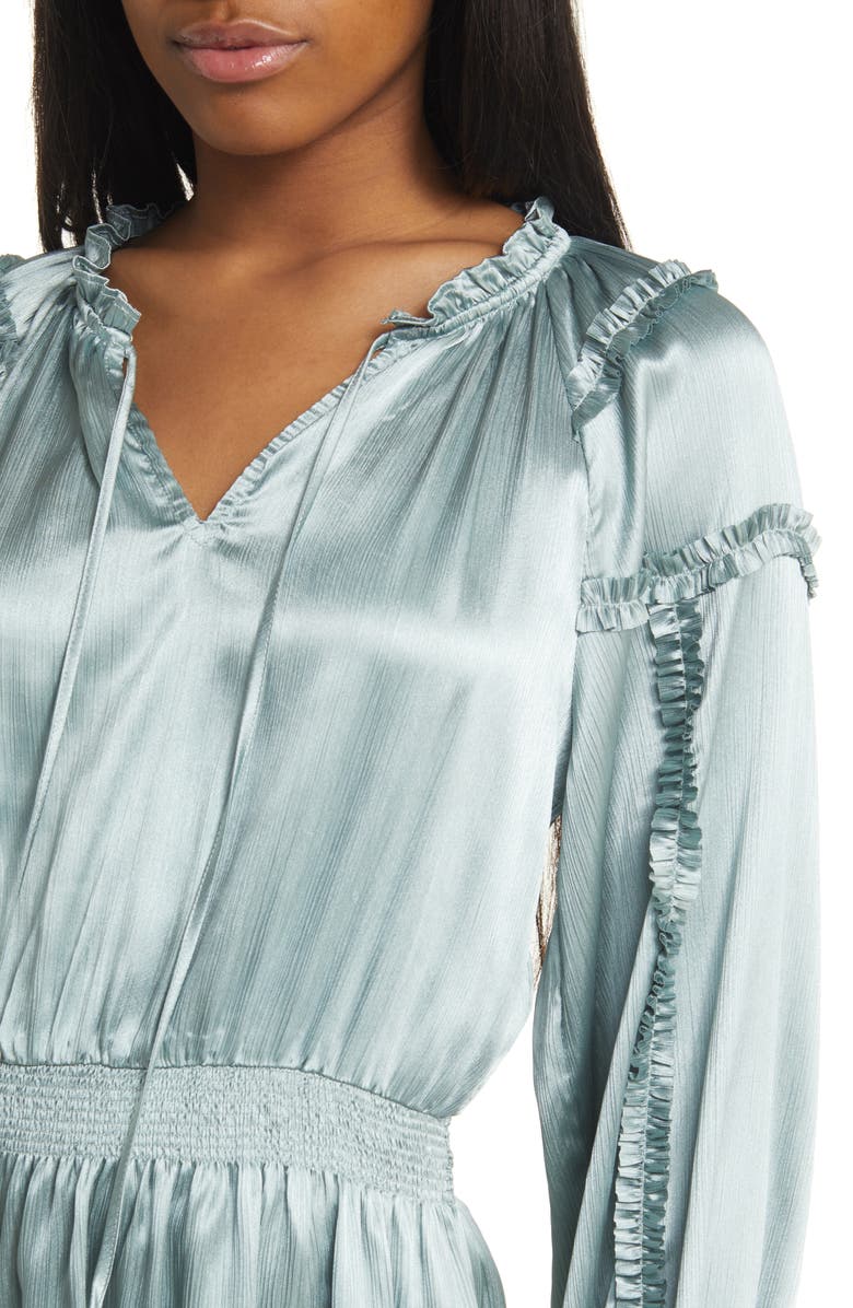 All in Favor Ruffle Long Sleeve Satin Minidress, Alternate, color, 