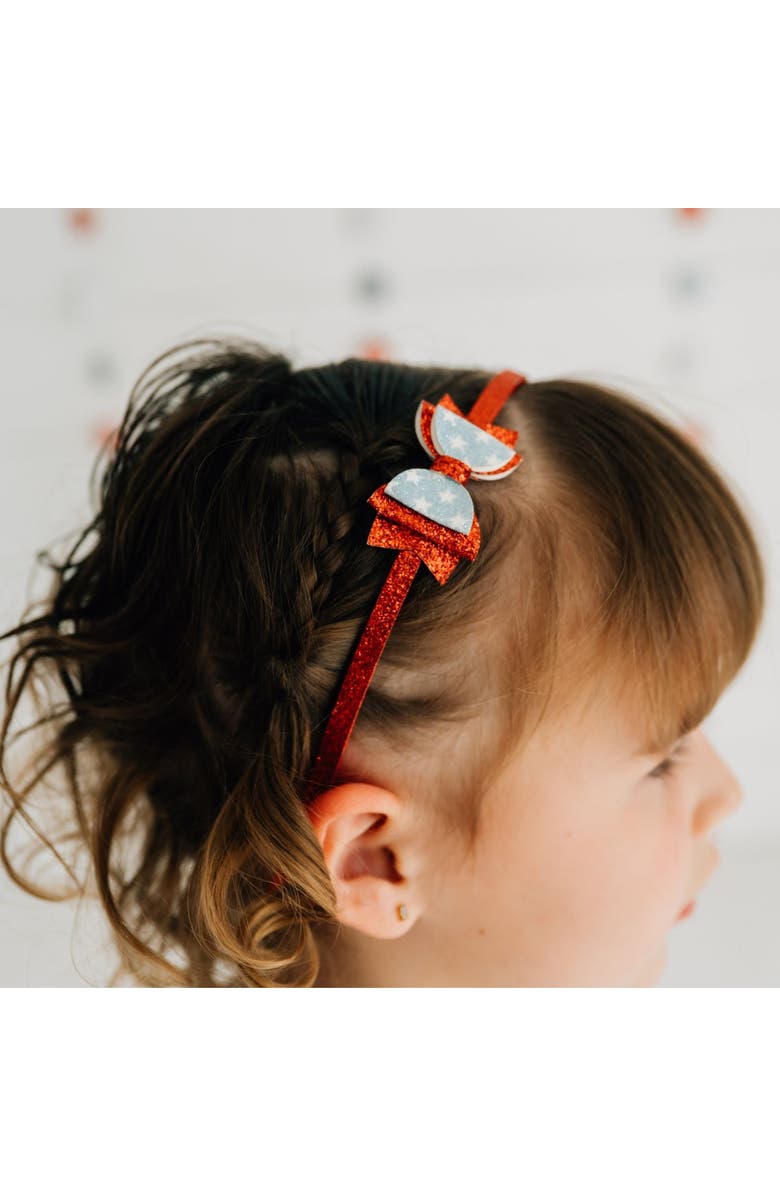 Sweet Wink Glitter Flag Bow Headband, Alternate, color, Red