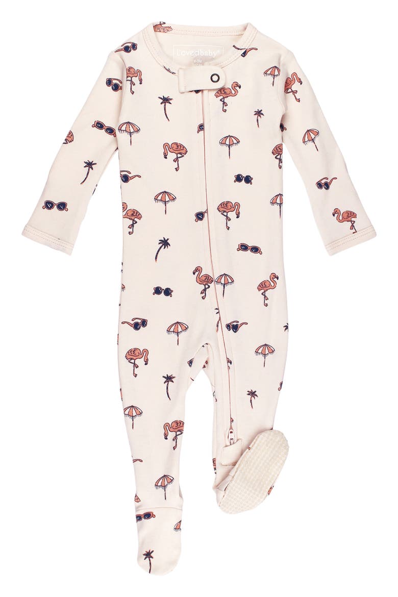 Print Organic Cotton Zip Footie, Main, color, FLAMINGO