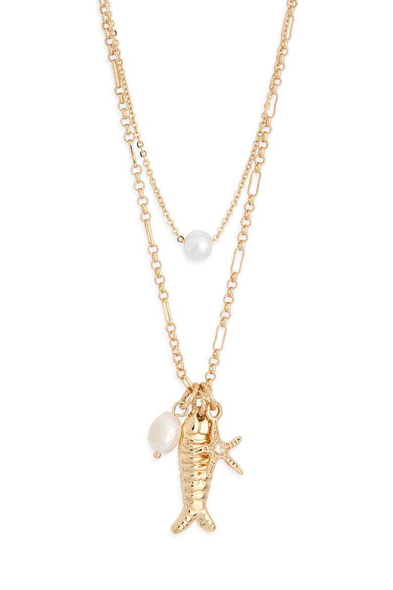 Set of 2 Freshwater Pearl & Fish Charm Necklaces, Alternate, color, WHITE- GOLD