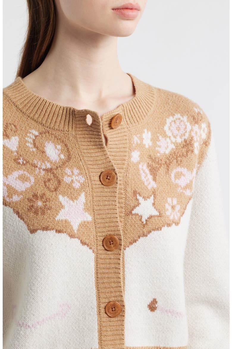 Leyah Jacquard Detail Wool Blend Cardigan, Alternate, color, PRAIRIE SAND