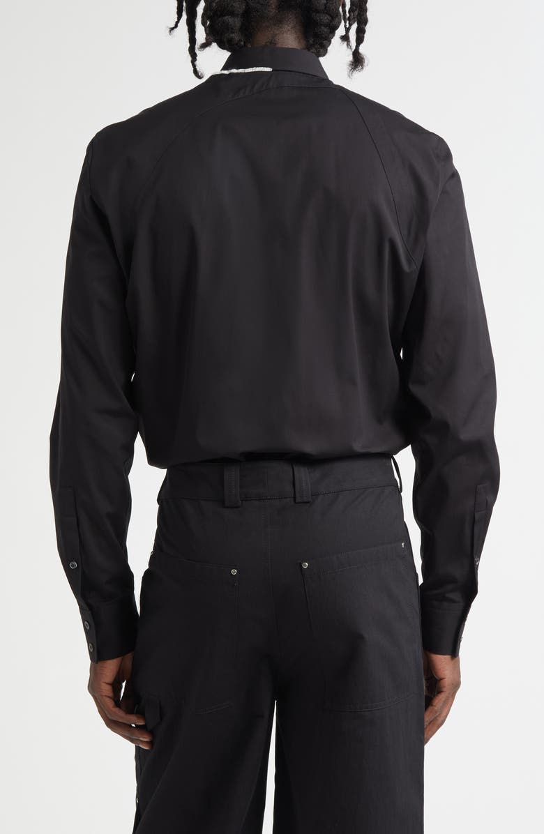 McQueen Raw Edge Harness Cotton Popling Button-Up Shirt, Alternate, color, Black