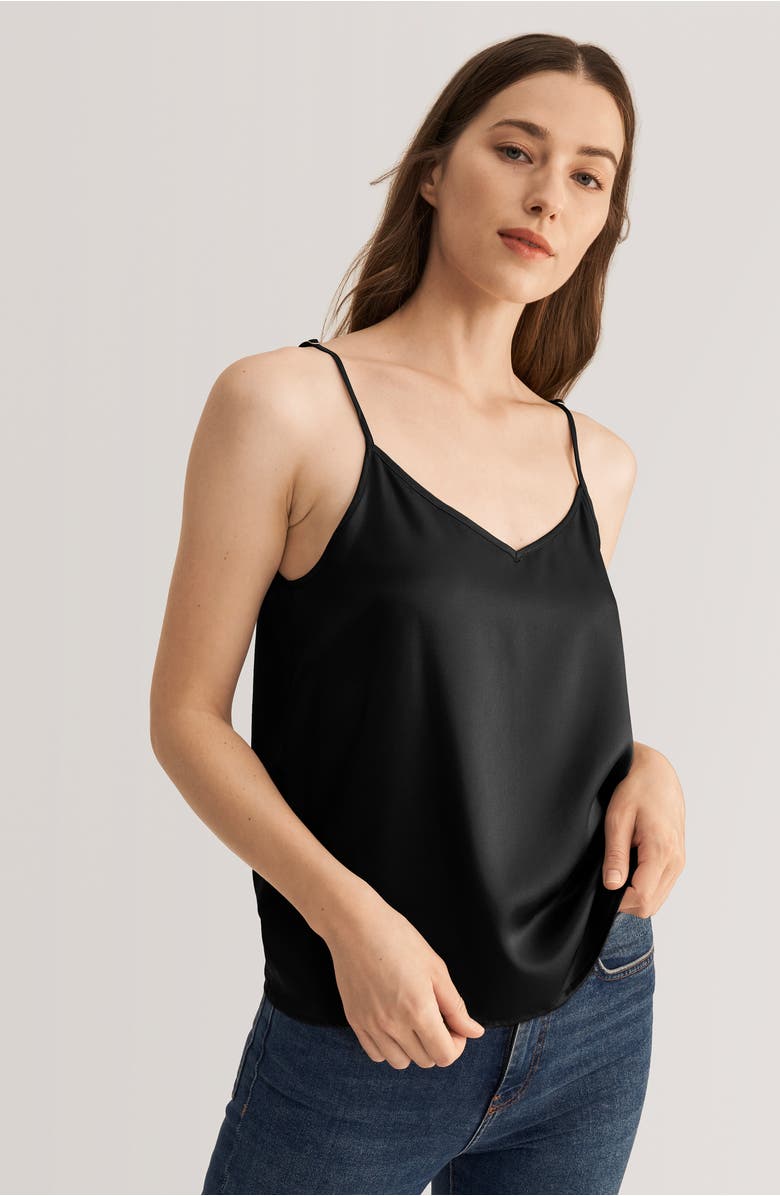 Lilysilk V Neckline Silk Camisole with Spaghetti Straps, Alternate, color, Black
