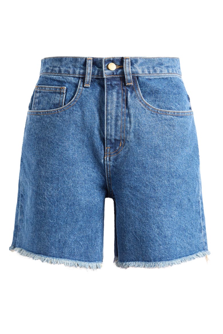 Brad Mid Length Cutoff Denim Shorts, Main, color, DARK BLUE
