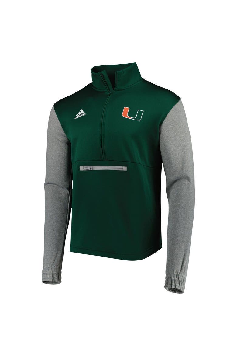 Men's adidas Green/Heathered Gray Miami Hurricanes Team AEROREADY Half-Zip Top, Alternate, color, Green