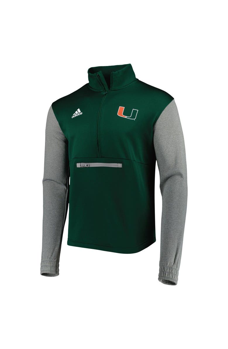 adidas Men's adidas Green/Heathered Gray Miami Hurricanes Team AEROREADY Half-Zip Top, Alternate, color, Green