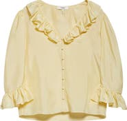 Chloé Ruffle Balloon Sleeve Silk Button-Up Shirt