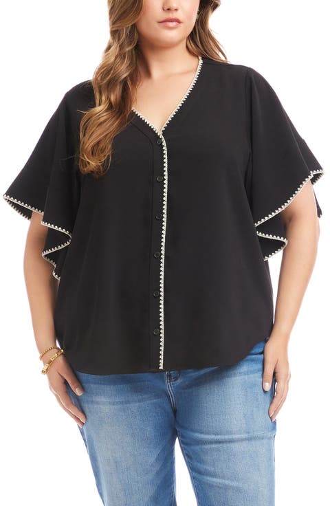 Edge Stitch Flutter Sleeve Top (Plus)