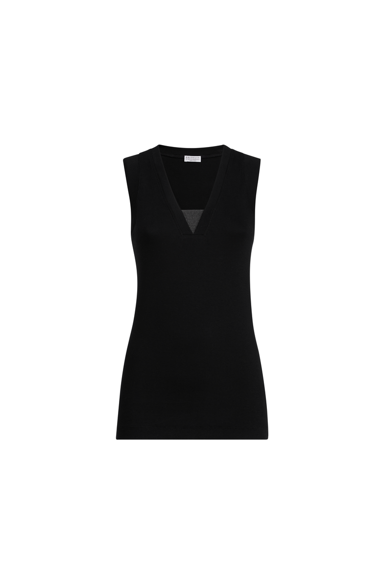 Brunello Cucinelli Ribbed jersey top, Main, color, Black