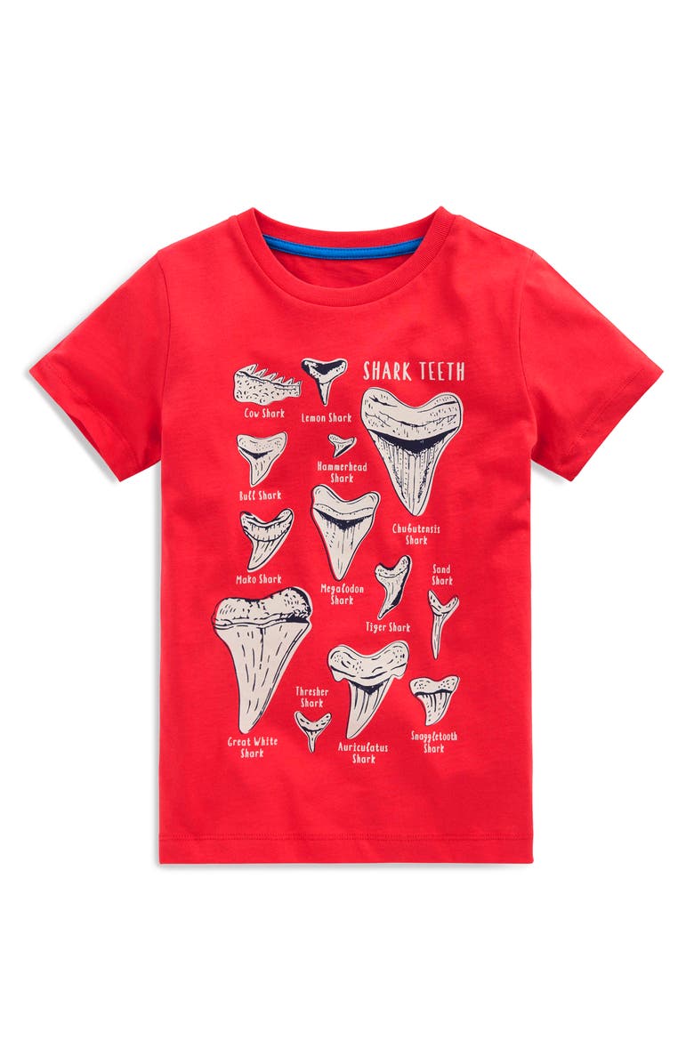 Mini Boden Kids' Shark Tooth Glow in the Dark Graphic T-Shirt, Main, color, Hot Coral Sharks Teeth