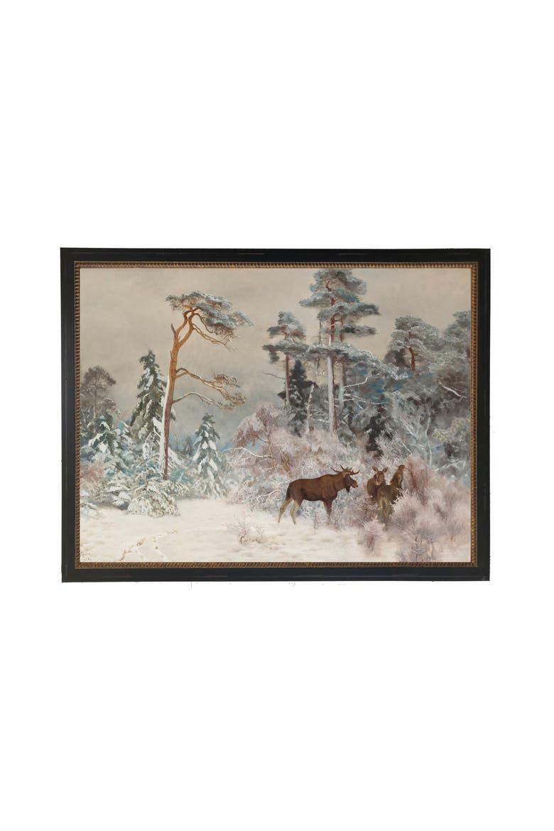 Vintage Oil Reproduction of Moose in the Snowy Woods, Main, color, Grey