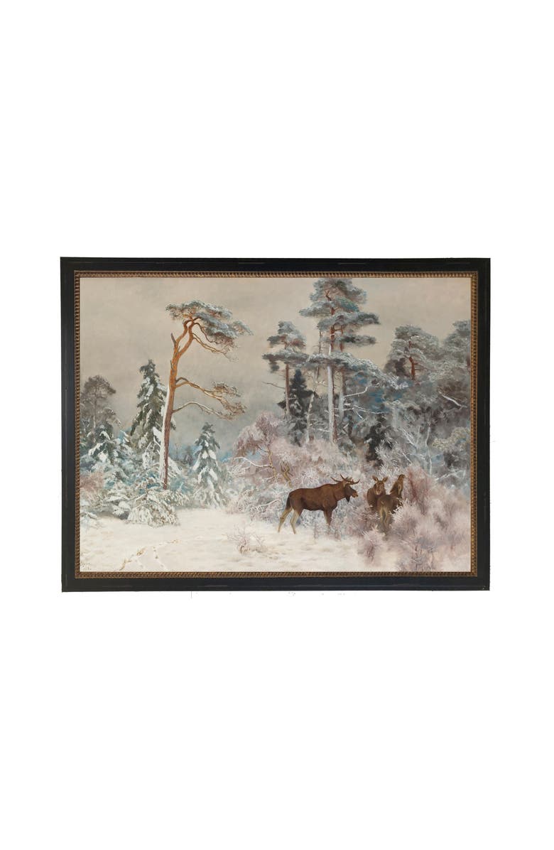 Antique Curiosities Vintage Oil Reproduction of Moose in the Snowy Woods, Main, color, Grey