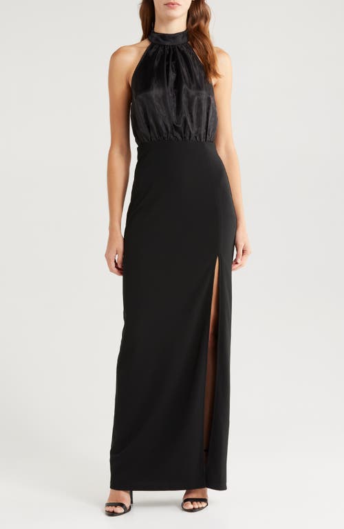 Lulus Organza & Crepe Halter Gown in Black 