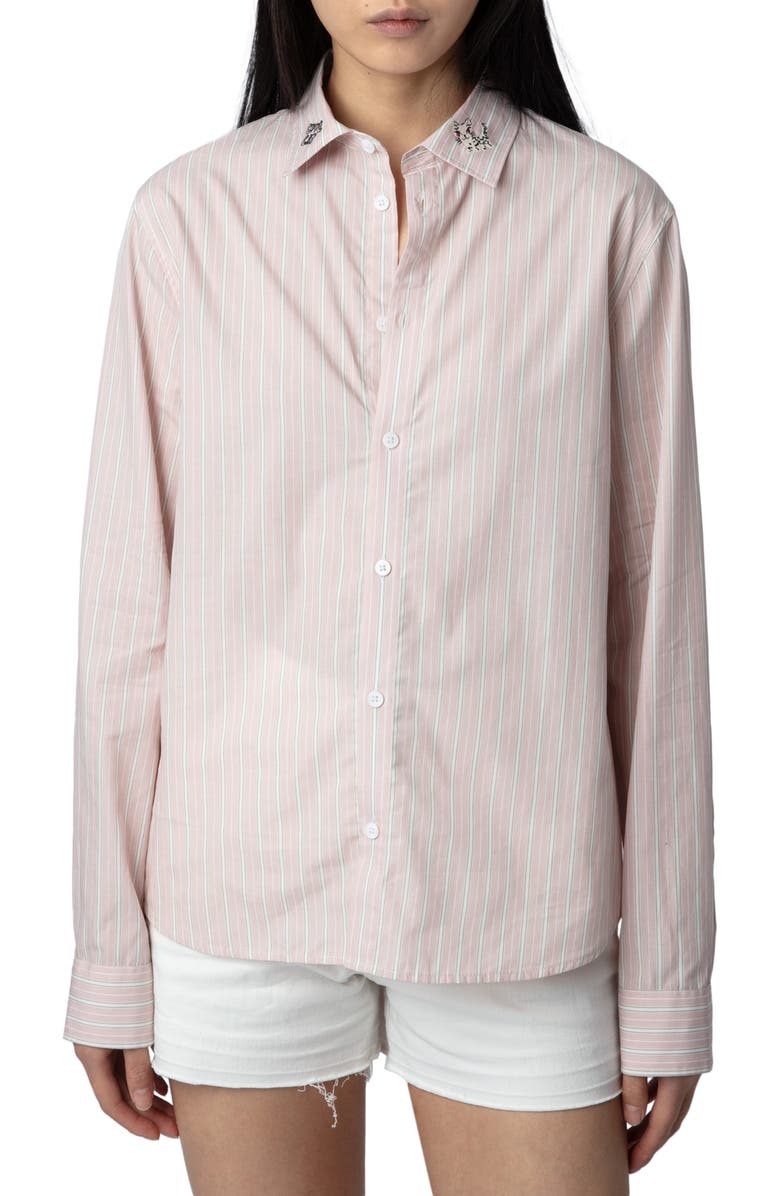 Zadig & Voltaire Sydna Raye Cool Cat Stripe Cotton Button-Up Shirt, Main, color, 