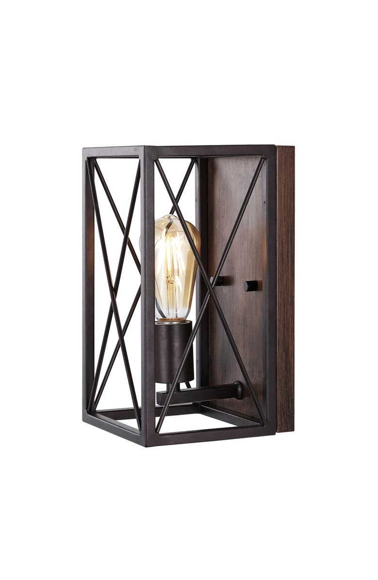 JONATHAN Y Norris 1-Light Farmhouse Rustic Iron LED Sconce, Main, color, Oil Rubbed Bronze