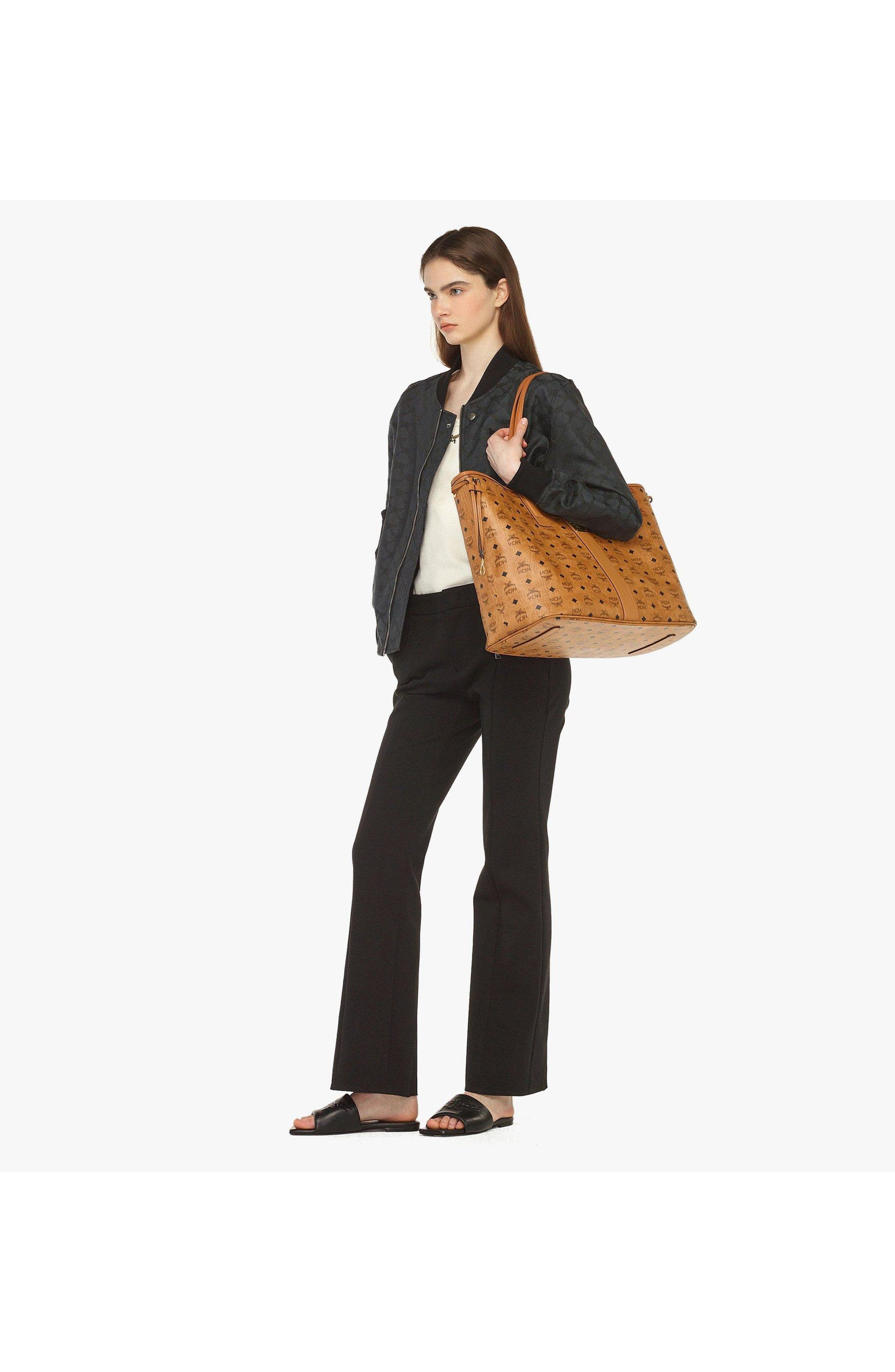 MCM Large Reversible Liz Shopper in Visetos, Alternate, color, Cognac