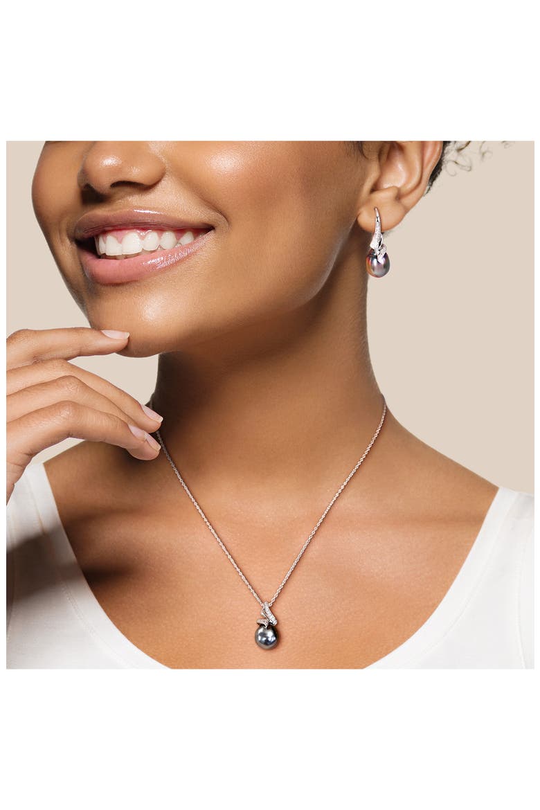 Black Cultured Freshwater Pearl & Diamond Pendant Necklace & Drop Earrings Set, Alternate, color, BLACK