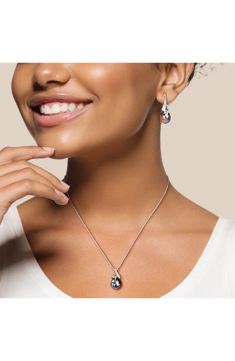 DELMAR Black Cultured Freshwater Pearl & Diamond Pendant Necklace & Drop Earrings Set, Alternate, color, Black