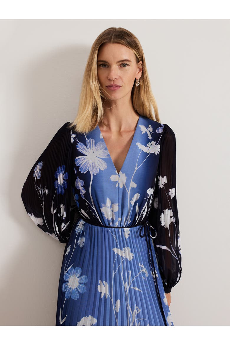 Annie Pleated Floral Maxi Dress, Alternate, color, Blue
