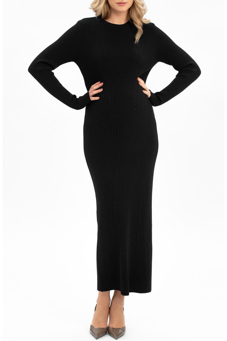 Long Sleeve Rib Maternity Midi Sweater Dress, Main, color, BLACK