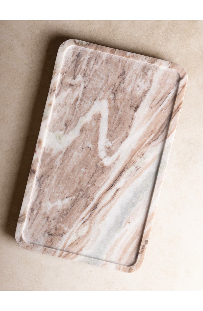 GAURI KOHLI Clover Beige Marble Tray, Main, color,