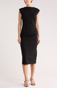 Ruched High Neck Ponte Dress