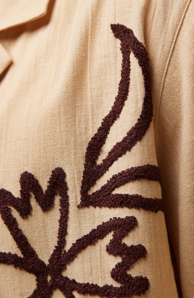 Topman Embroidered Short Sleeve Cotton & Linen Button-Up Shirt, Alternate, color, Buttermilk Yellow