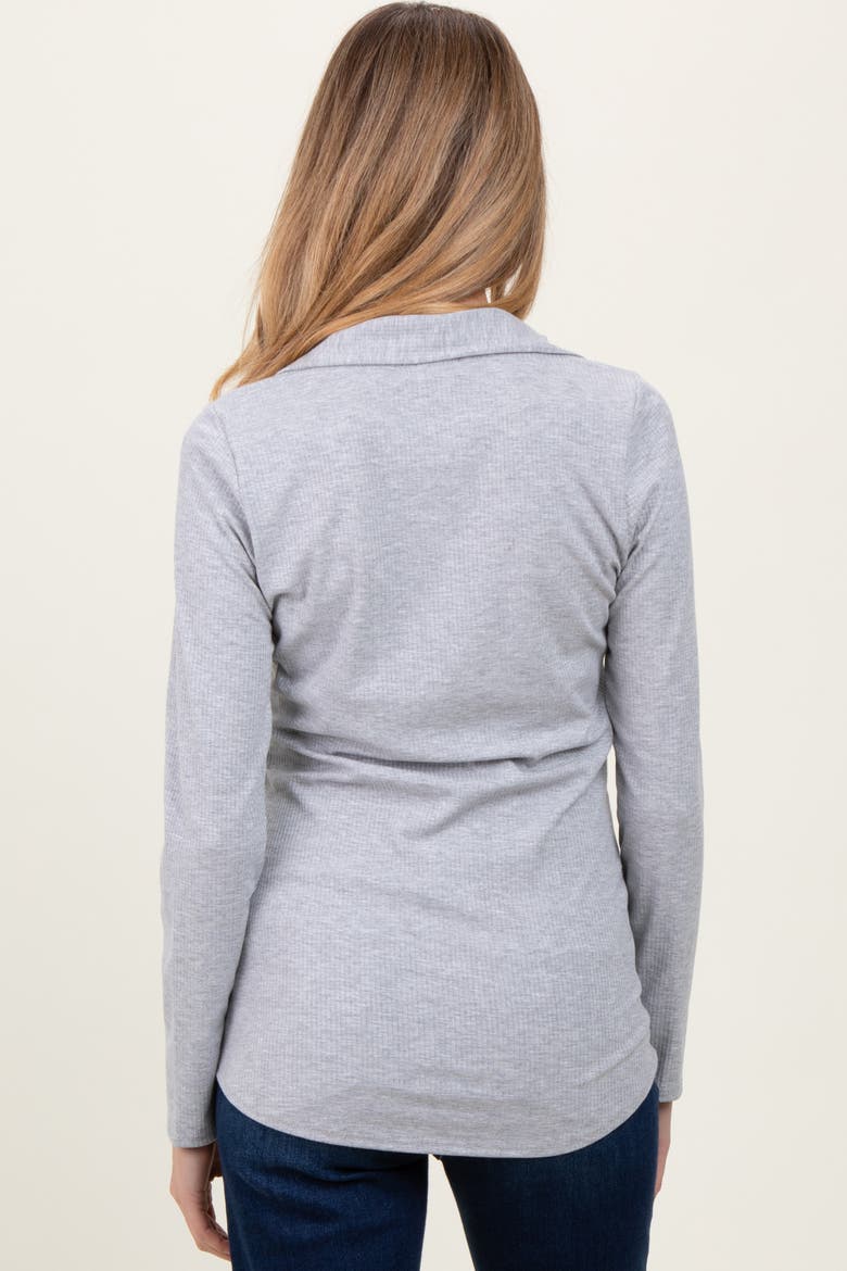 Ribbed Collared Long Sleeve Top, Alternate, color, Heather Grey