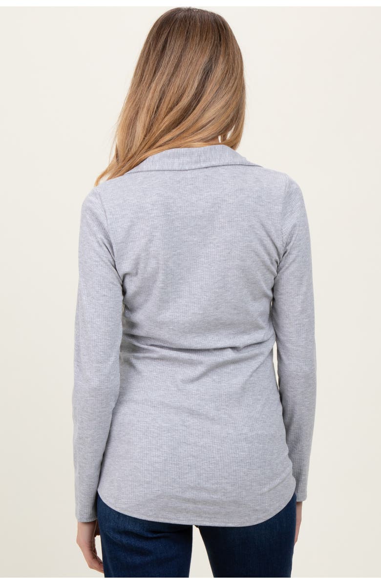 PinkBlush Ribbed Collared Long Sleeve Top, Alternate, color, Heather Grey