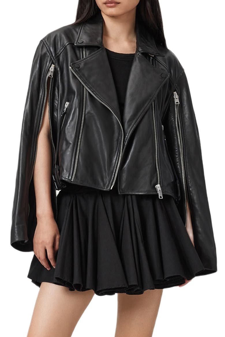Masone Leather Biker Jacket, Main, color, BLACK