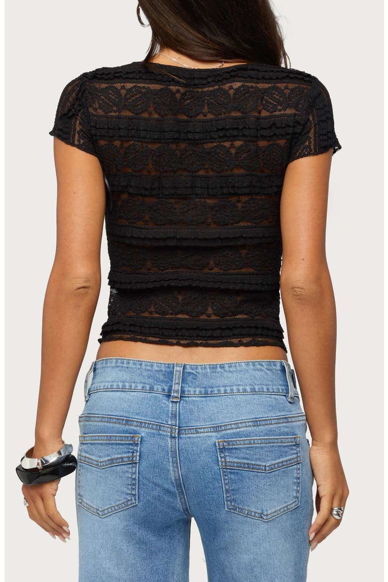 Avalee Plunge Neck Lace Crop Top, Alternate, color, BLACK