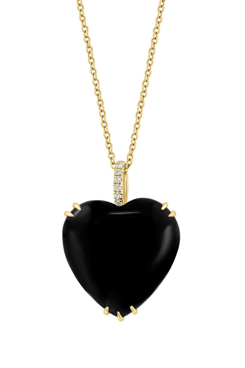 14K Yellow Gold Diamond Onyx Heart Pendant Necklace - 0.4 ctw., Main, color, BLACK