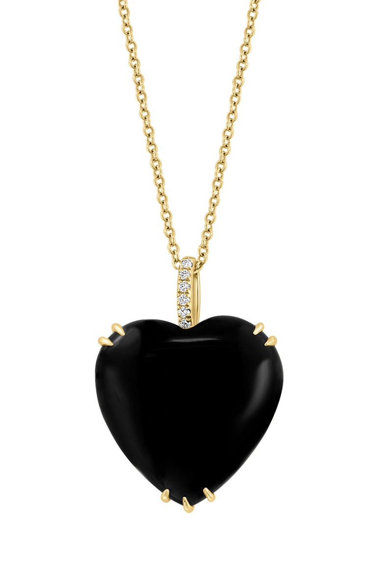 EFFY 14K Yellow Gold Diamond Onyx Heart Pendant Necklace - 0.4 ctw., Main, color, Black