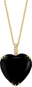 EFFY 14K Yellow Gold Diamond Onyx Heart Pendant Necklace - 0.4 ctw.