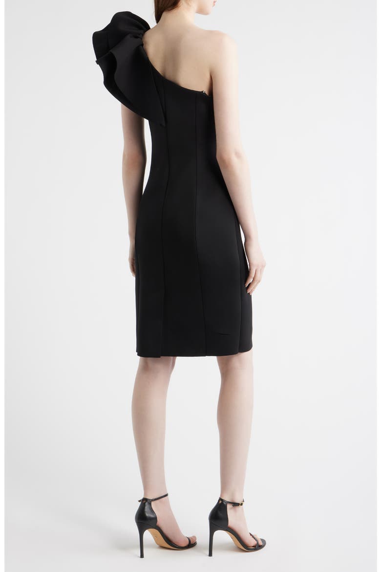Asymmetric Ruffle One-Shoulder Sheath Cocktail Dress, Alternate, color, ANNE BLACK