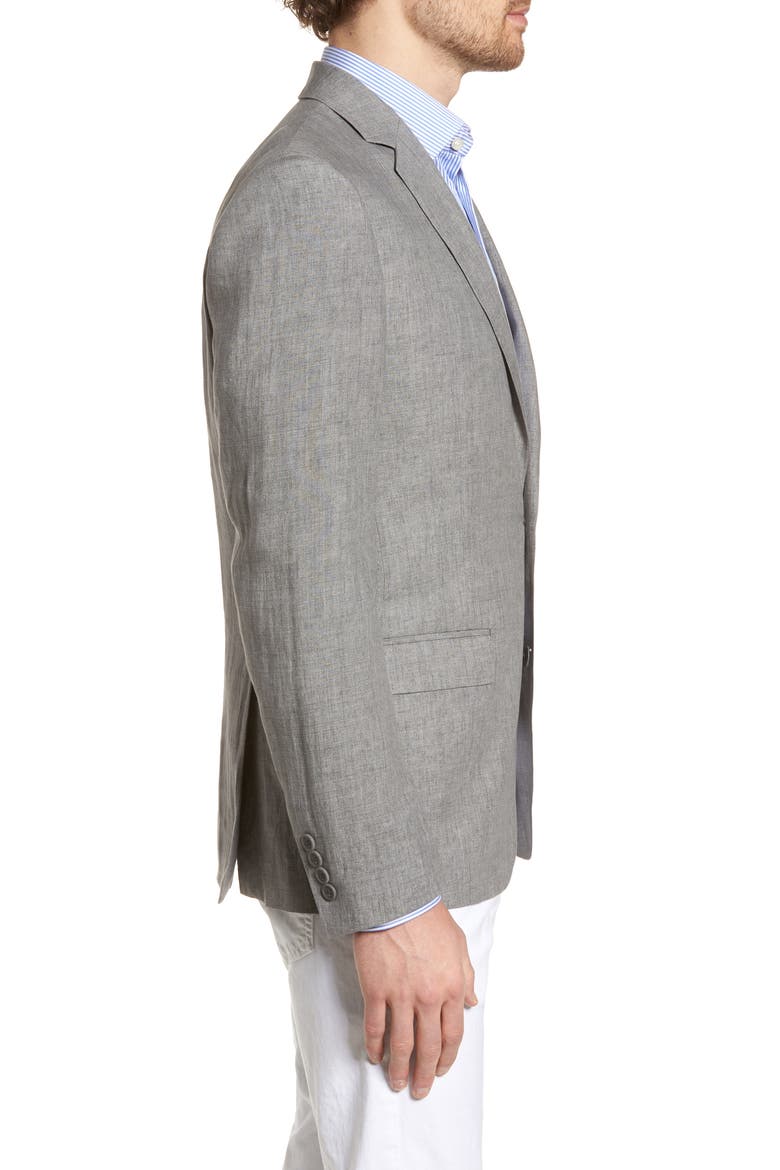 Trim Fit Linen Blazer, Alternate, color, GREY