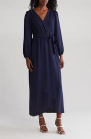 Connected Apparel Faux Wrap Long Sleeve Maxi Dress