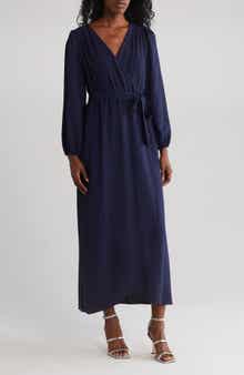 Connected Apparel Faux Wrap Long Sleeve Maxi Dress