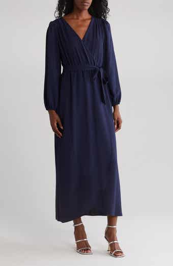 Faux Wrap Long Sleeve Maxi Dress