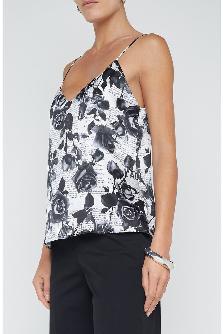Jane Rose Print Silk Camisole, Alternate, color, WHITEBLAC